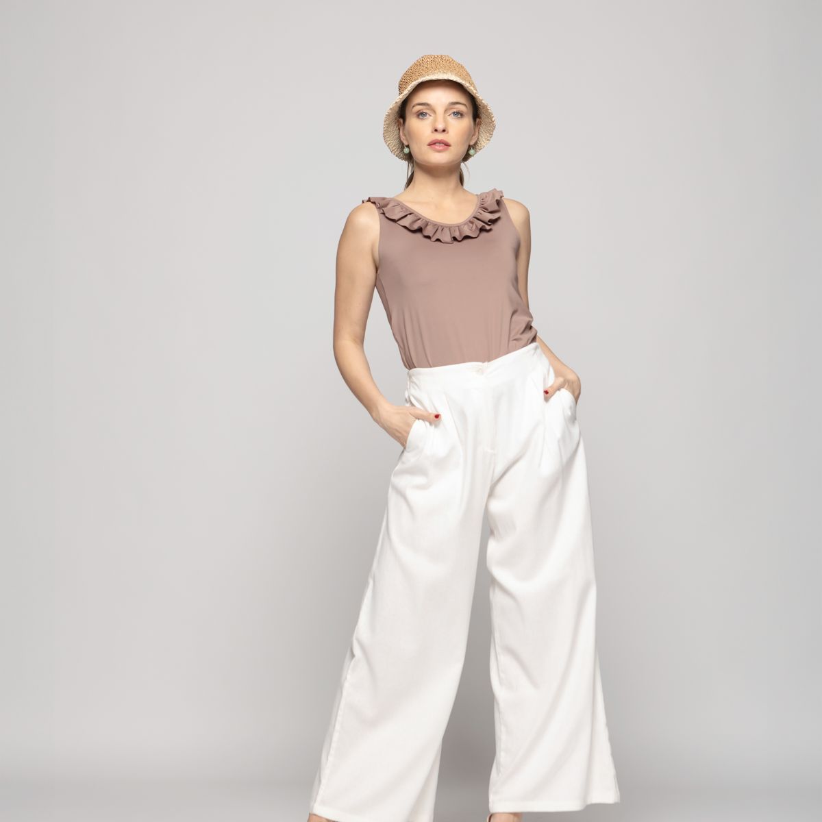 LUDOVICA - Pantalón Mujer Silene Viscosa Con Pinzas Blanco Crudo Ludovica