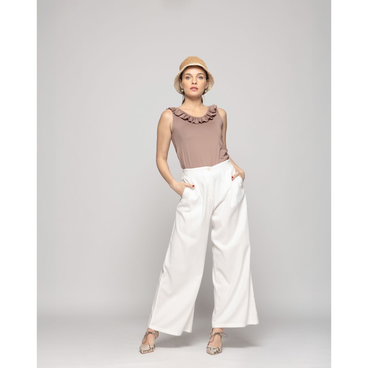 LUDOVICA - Pantalón Mujer Silene Viscosa Con Pinzas Blanco Crudo Ludovica