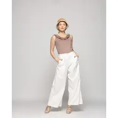 LUDOVICA - Pantalón Mujer Silene Viscosa Con Pinzas Blanco Crudo