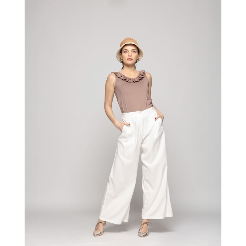 LUDOVICA - Pantalón Mujer Silene Viscosa Con Pinzas Blanco Crudo