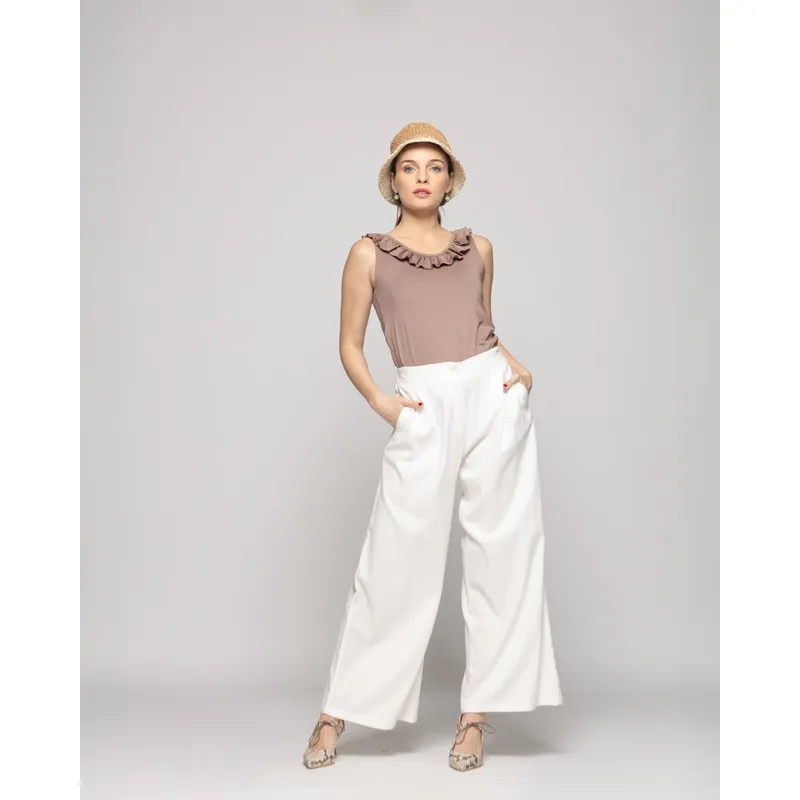 LUDOVICA - Pantalón Mujer Silene Viscosa Con Pinzas Blanco Crudo