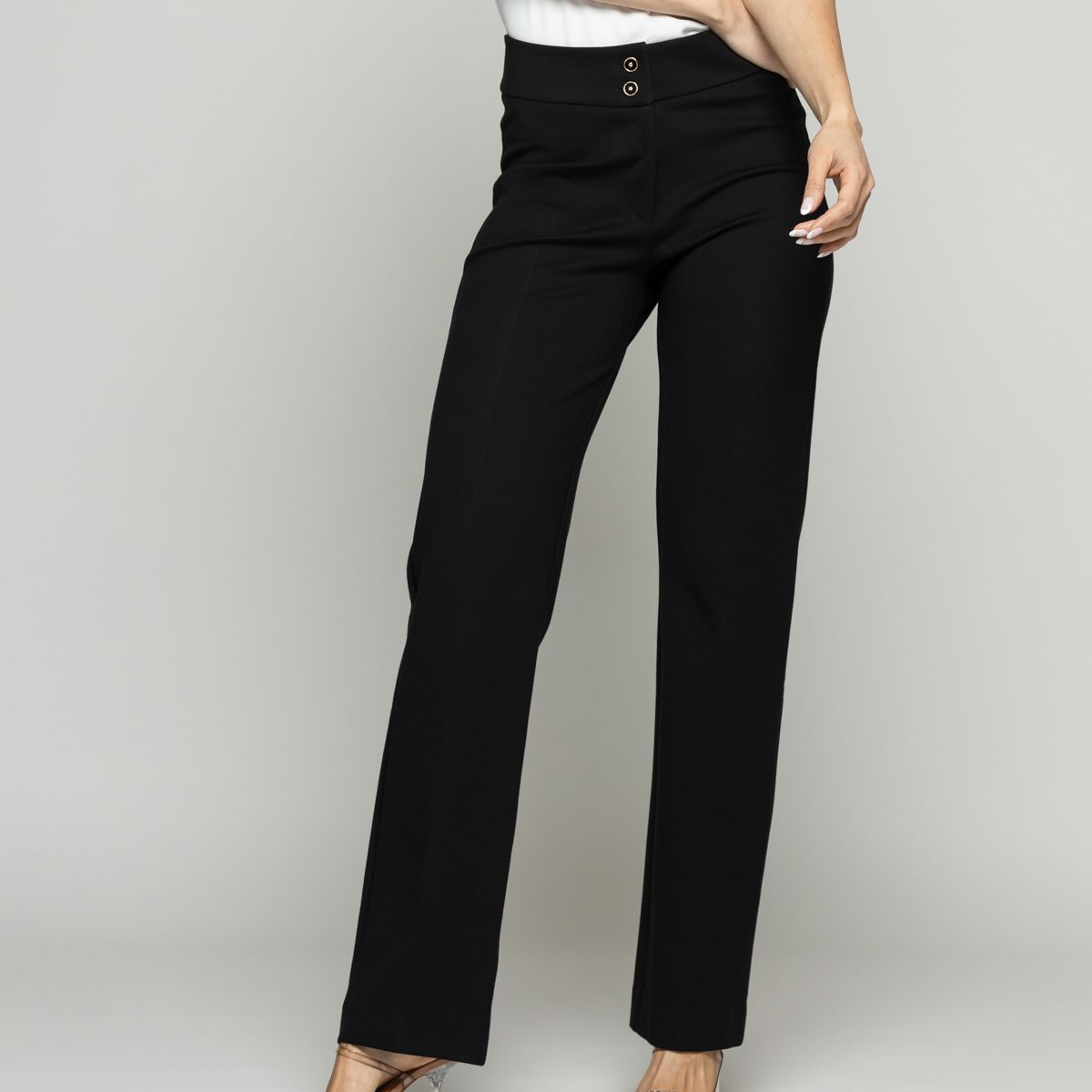 LUDOVICA - Pantalón Mujer Russelia Slim Fit Doble Botón Negro