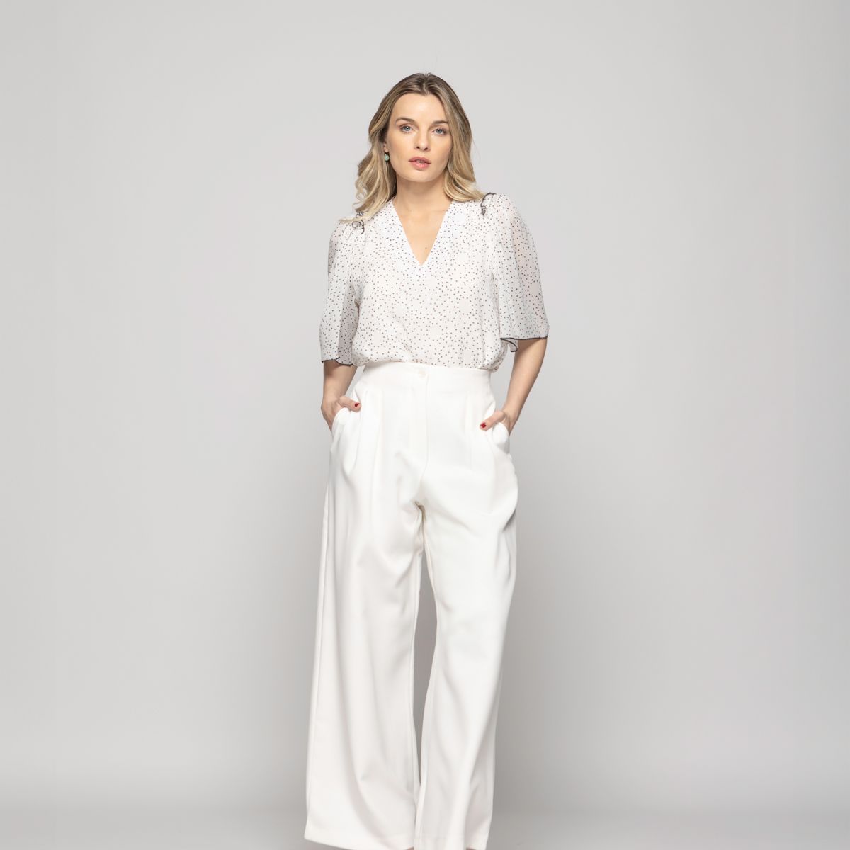 LUDOVICA - Pantalón Mujer Tulipan Con Pinzas Blanco Crudo