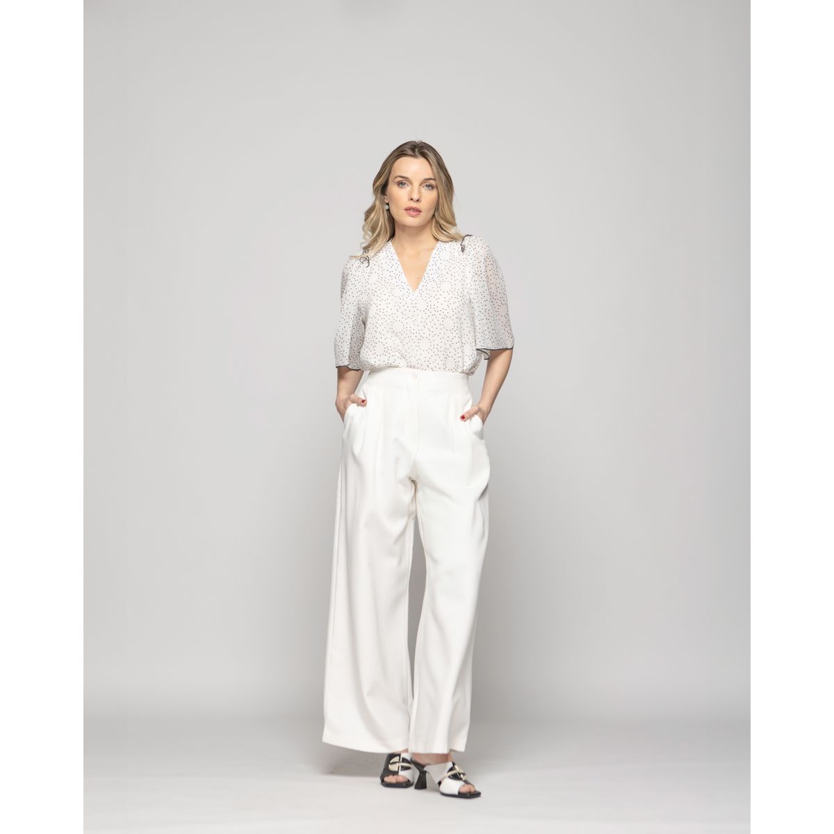 LUDOVICA - Pantalón Mujer Tulipan Con Pinzas Blanco Crudo