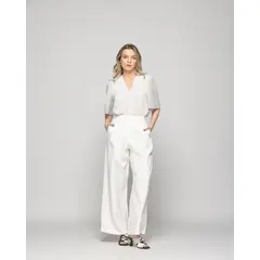 LUDOVICA - Pantalón Mujer Tulipan Con Pinzas Blanco Crudo