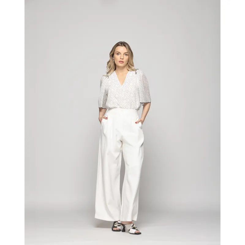 LUDOVICA - Pantalón Mujer Tulipan Con Pinzas Blanco Crudo