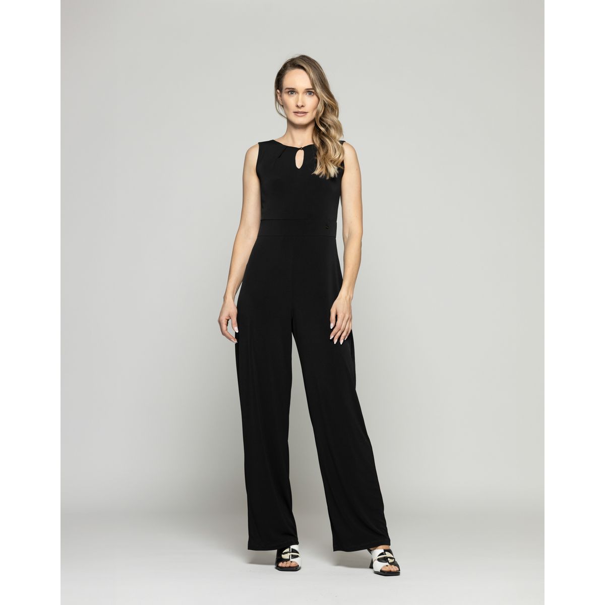 LUDOVICA - Enterito Mujer Alhelí Escote Pliegues Sin Mangas Recto Negro Ludovica