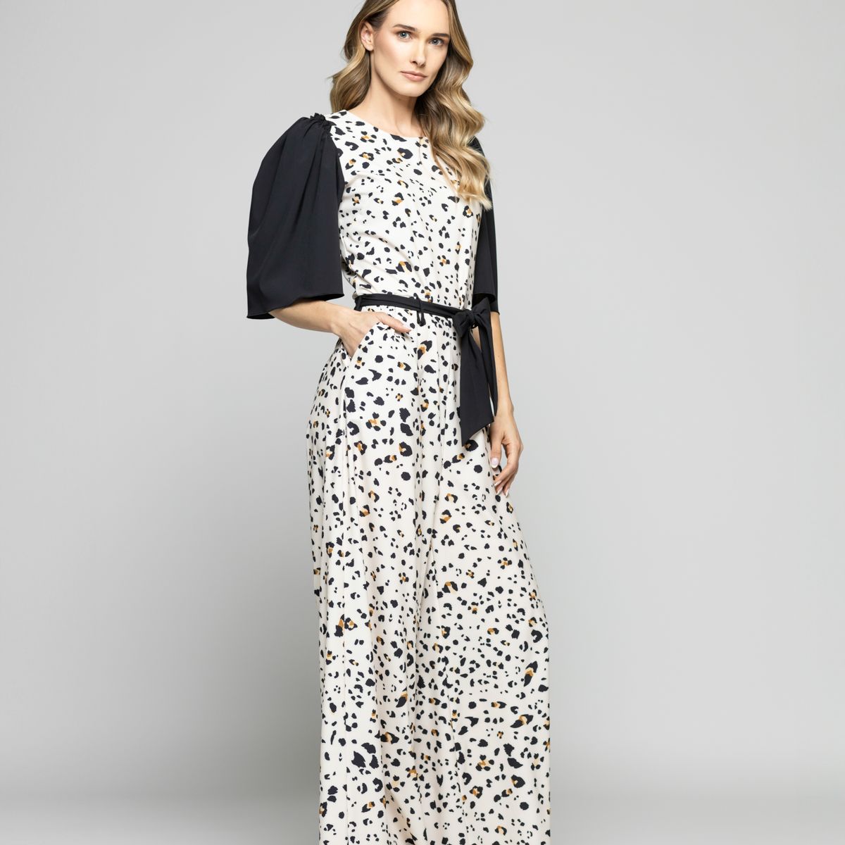 LUDOVICA - Enterito Mujer Acacia Manga 3/4 Palazzo Animal Print Blanco Vainilla Ludovica