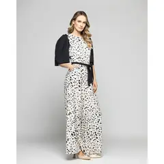 LUDOVICA - Enterito Mujer Acacia Manga Tres cuartos Palazzo Animal Print Blanco Vainilla