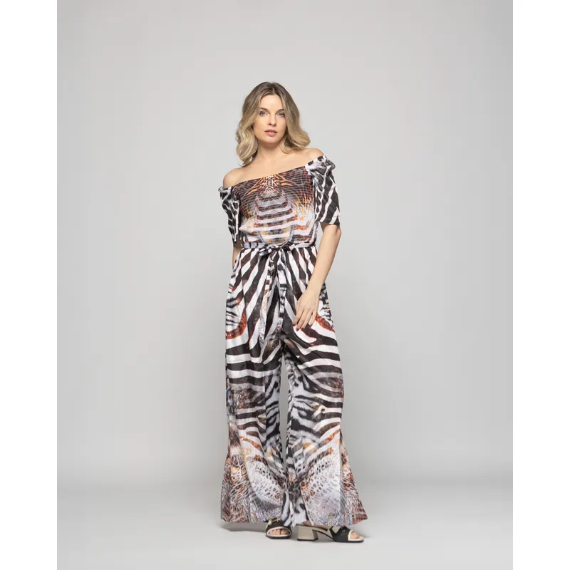 LUDOVICA - Enterito Mujer Amapola Manga Corta Largo Animal Print