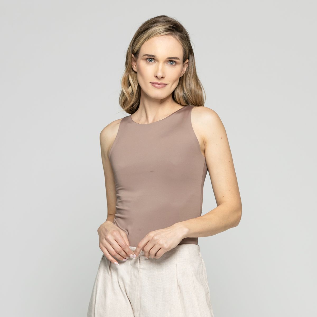 LUDOVICA - Body Mujer Lantana Escote Redondo Sin Mangas Café Moka