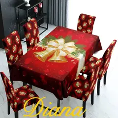 DIANA - MANTEL CON 6 FUNDAS DE SILLA NAVIDEÑO DISEÑO CAMPANAS