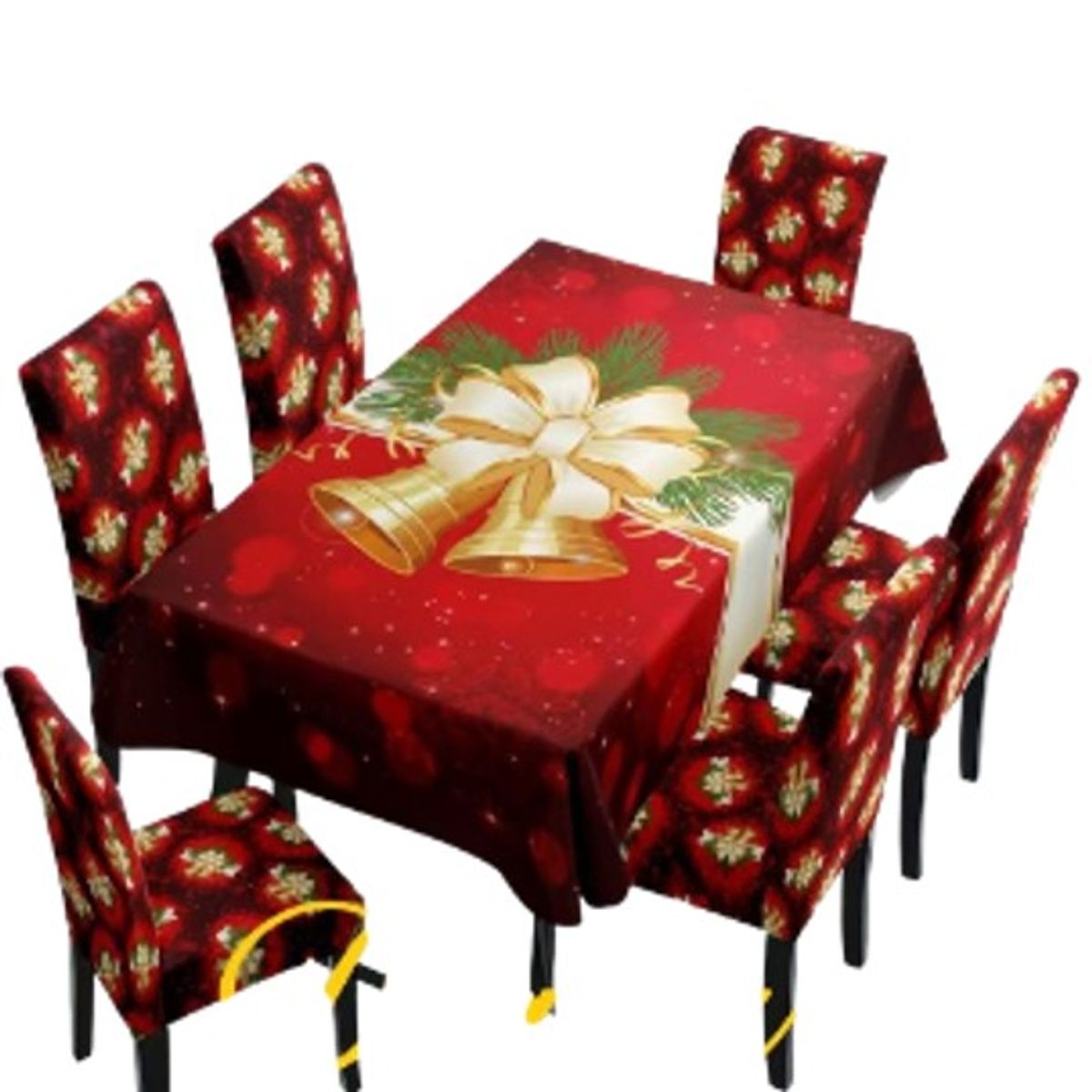 DIANA - MANTEL CON 6 FUNDAS DE SILLA NAVIDEÑO DISEÑO CAMPANAS