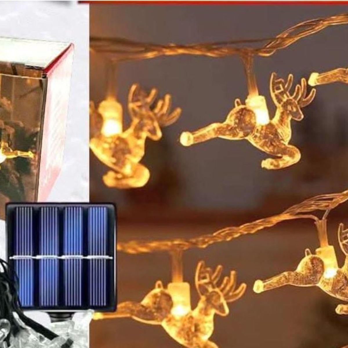 GENERICO - Guirnalda Solar LED Navideña de Renos - 4.3 Metros de Decoración Mágica