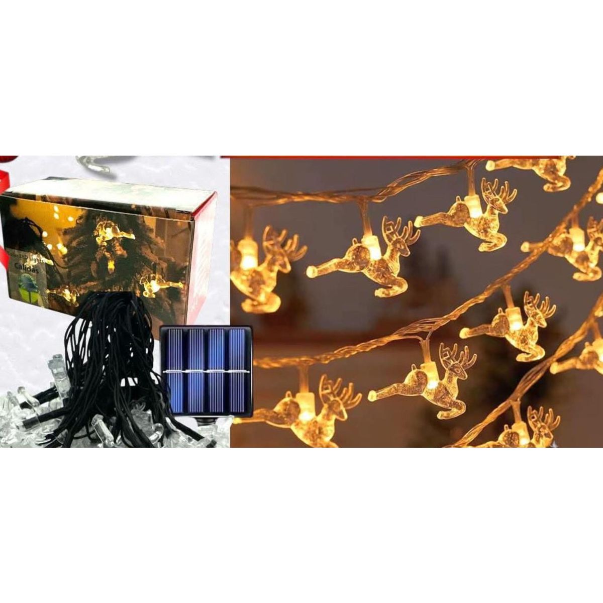GENERICO - Guirnalda Solar LED Navideña de Renos - 4.3 Metros de Decoración Mágica
