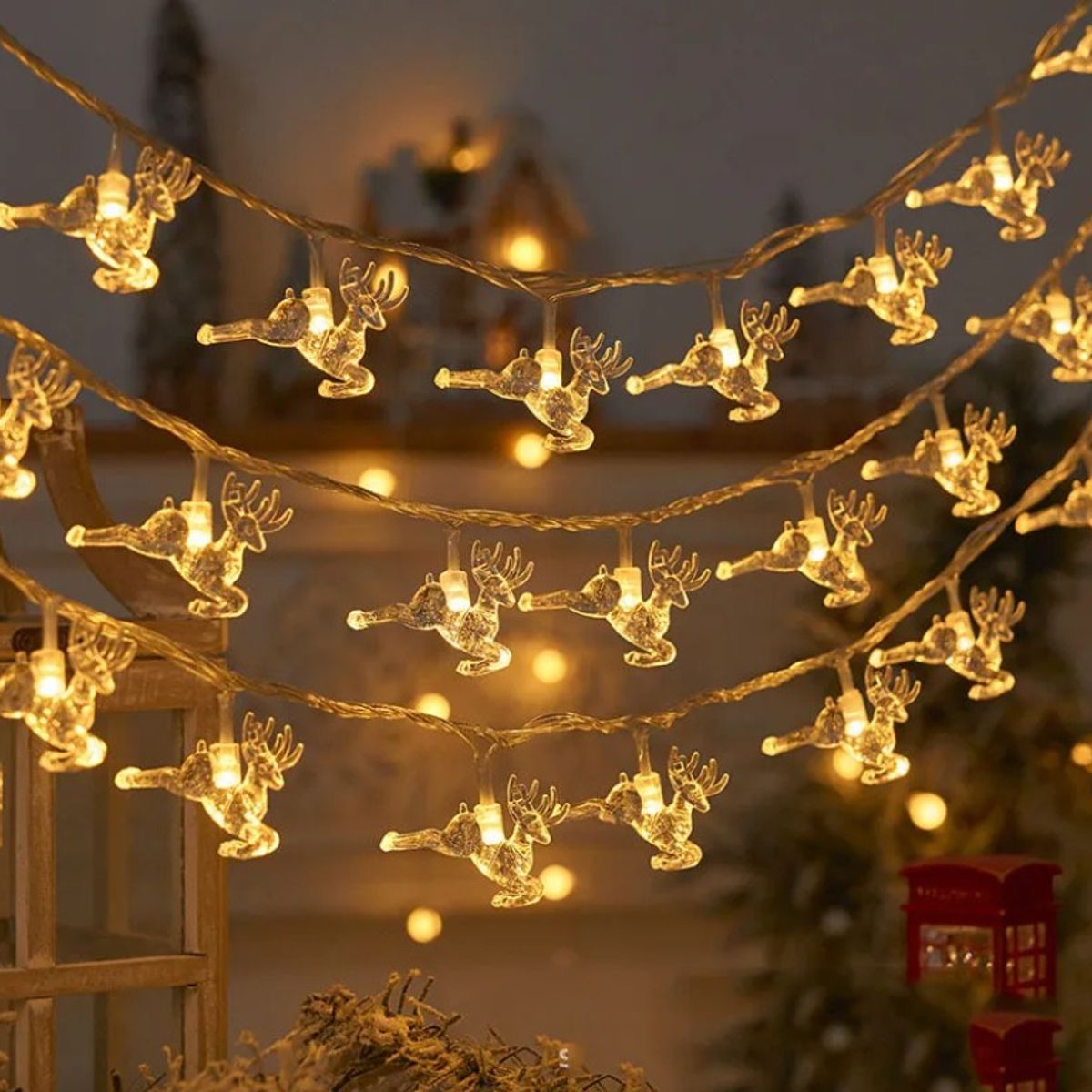 GENERICO - Guirnalda Solar LED Navideña de Renos - 4.3 Metros de Decoración Mágica