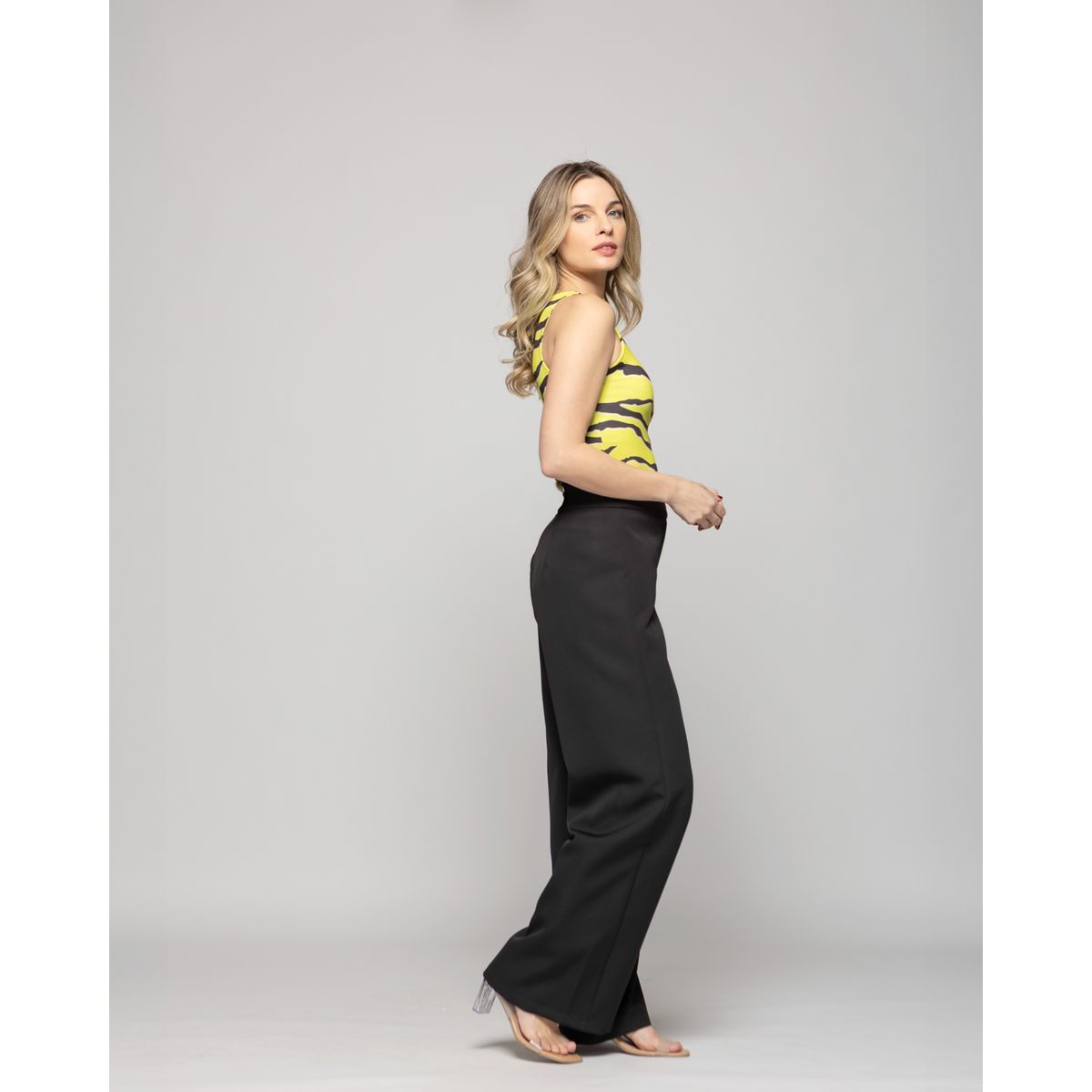 LUDOVICA - Body Mujer Lantana Escote Redondo Sin Mangas Estampado Lineas Amarillo Ludovica