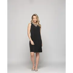 LUDOVICA - Vestido Mujer Alpinia Corto Sin Mangas Encaje Escote Negro