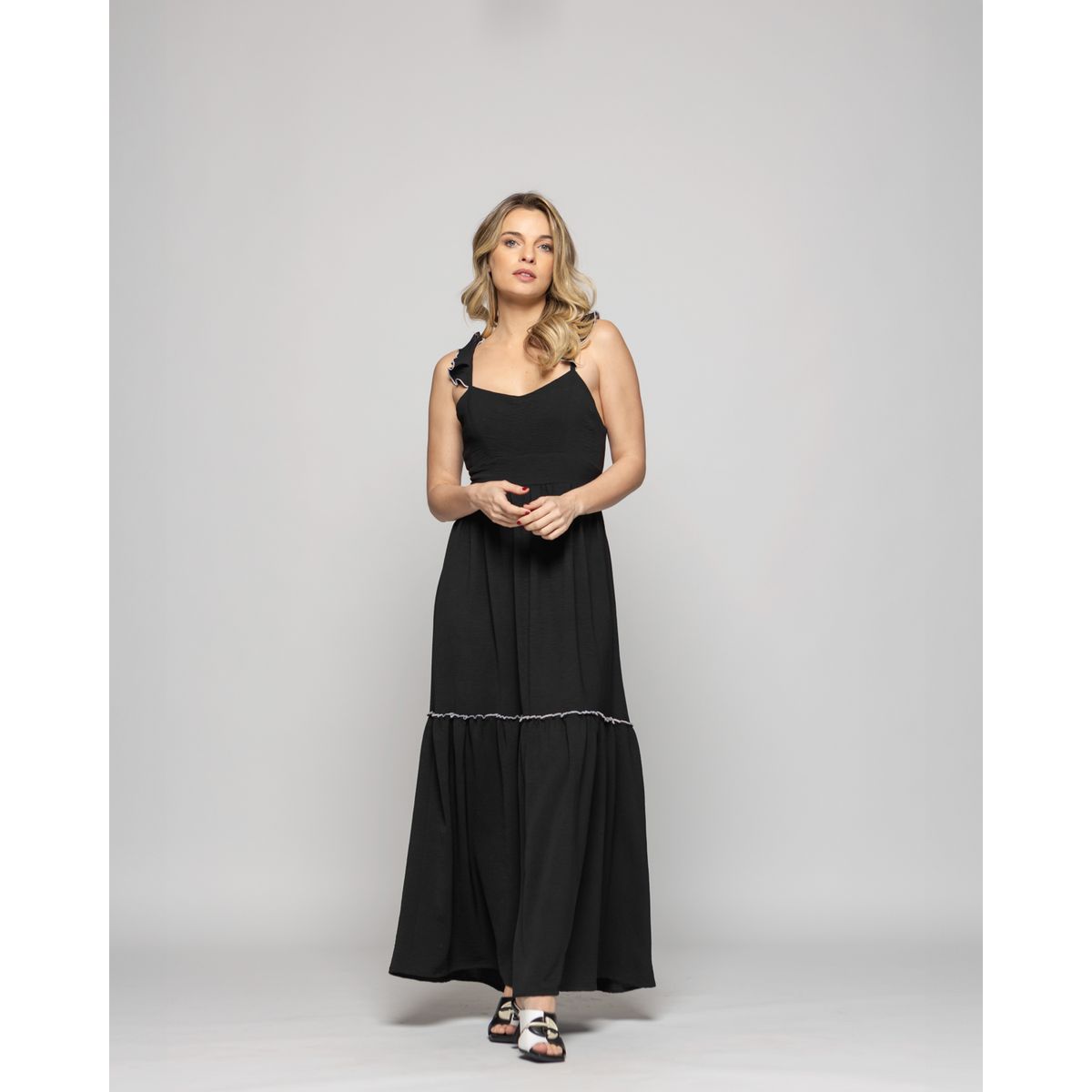 LUDOVICA - Vestido Mujer Vrisea Tirantes Blanco Negro Ludovica