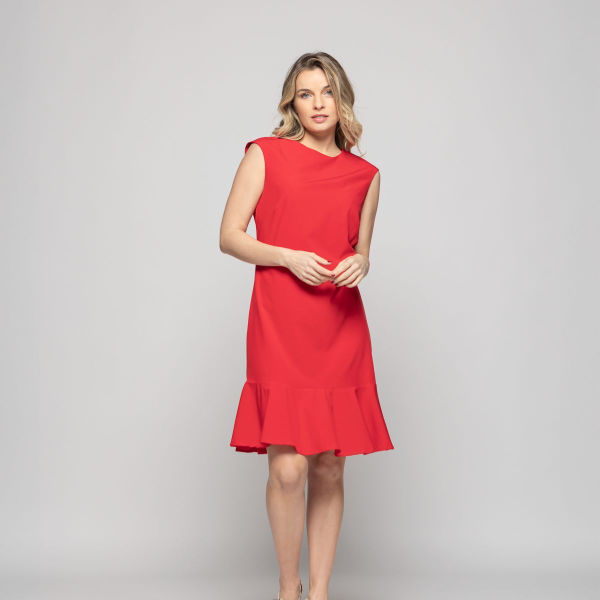 LUDOVICA - Vestido Mujer Glicina Corto Con Vuelo Manga Corta Escote Redondo Rojo Ludovica