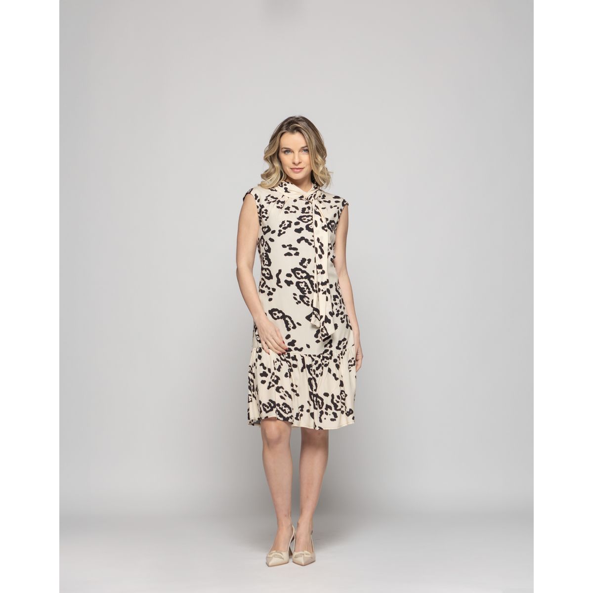 LUDOVICA - Vestido Mujer Geranio Corto Con Lazo Animal Print Beige Ludovica