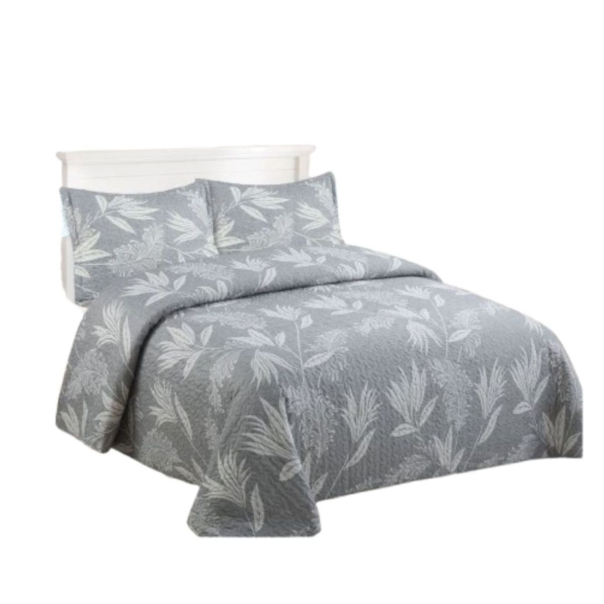 GENERICO - Cubrecama Quilt Verano 2 Plazas - Gris Hojas XF100