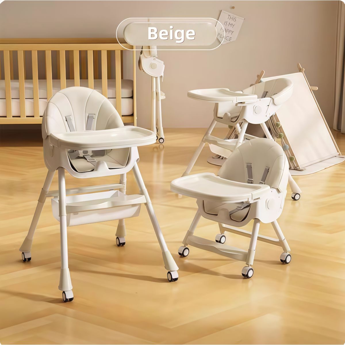 OASIS - Silla de Comer Plegable Portátil Bebe Niño Fold Beige