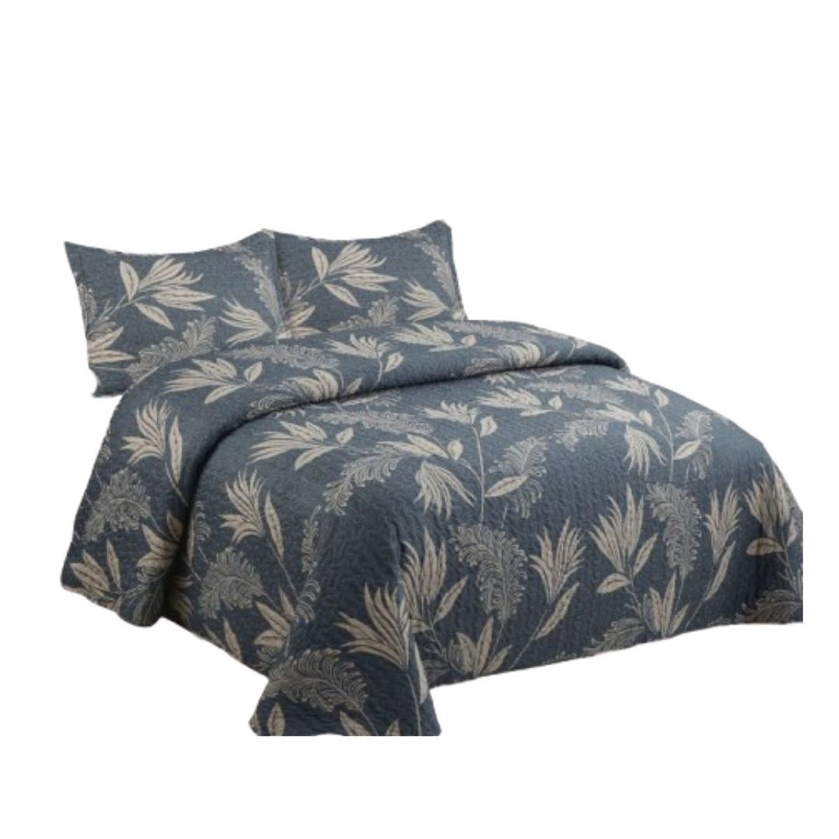 GENERICO - Cubrecama Quilt Verano 2 Plazas - Negro Hojas Doradas XF99