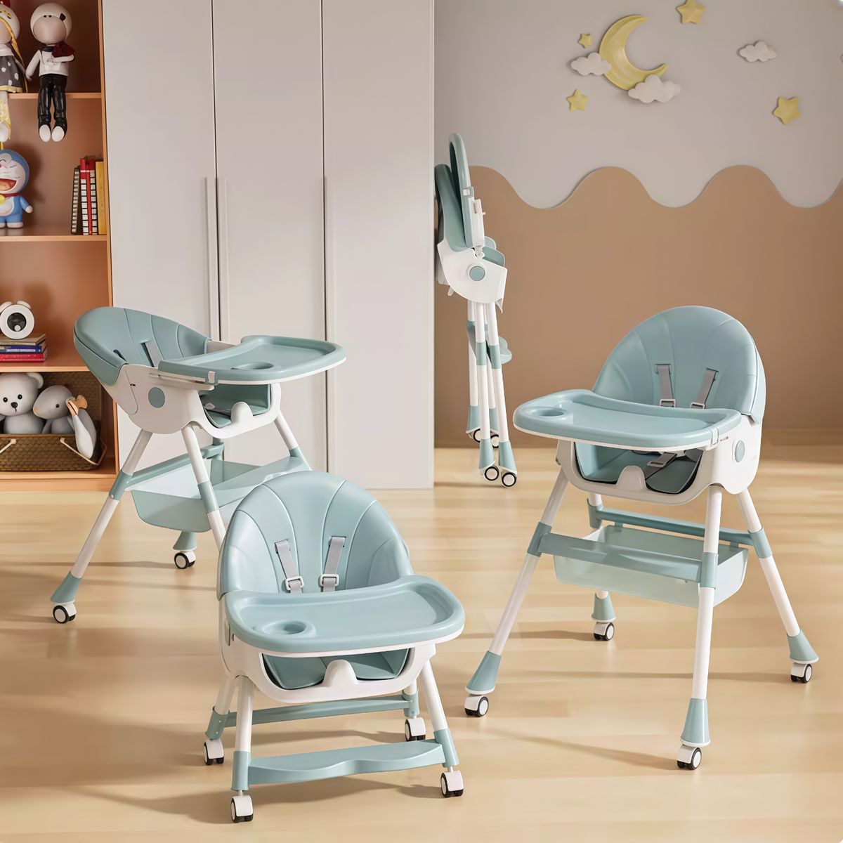 OASIS - Silla de Comer Plegable Portátil Bebe Niño Fold Azul claro