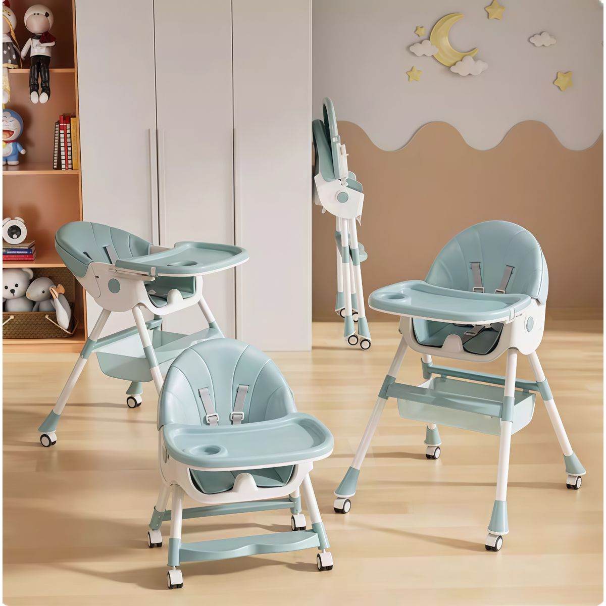 OASIS - Silla de Comer Plegable Portátil Bebe Niño Fold Azul claro