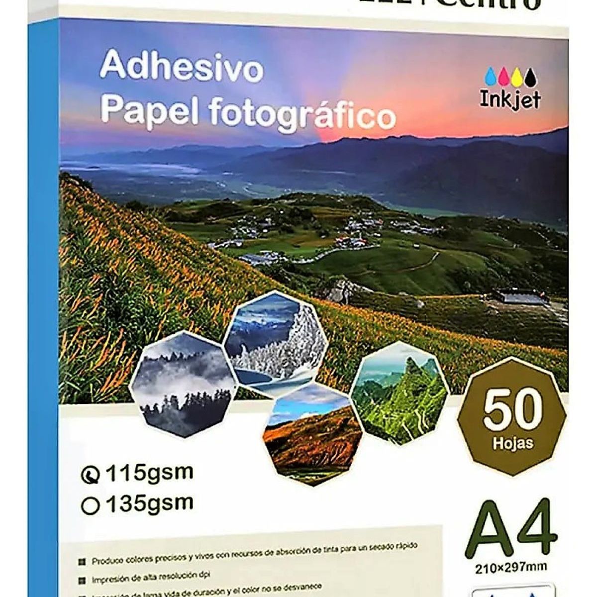 GENERICO - Papel Adhesivo A4 Fotográfico Brillante 115gx50h Lee Centro