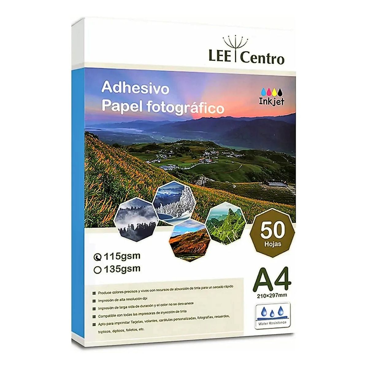 GENERICO - Papel Adhesivo A4 Fotográfico Brillante 115gx50h Lee Centro