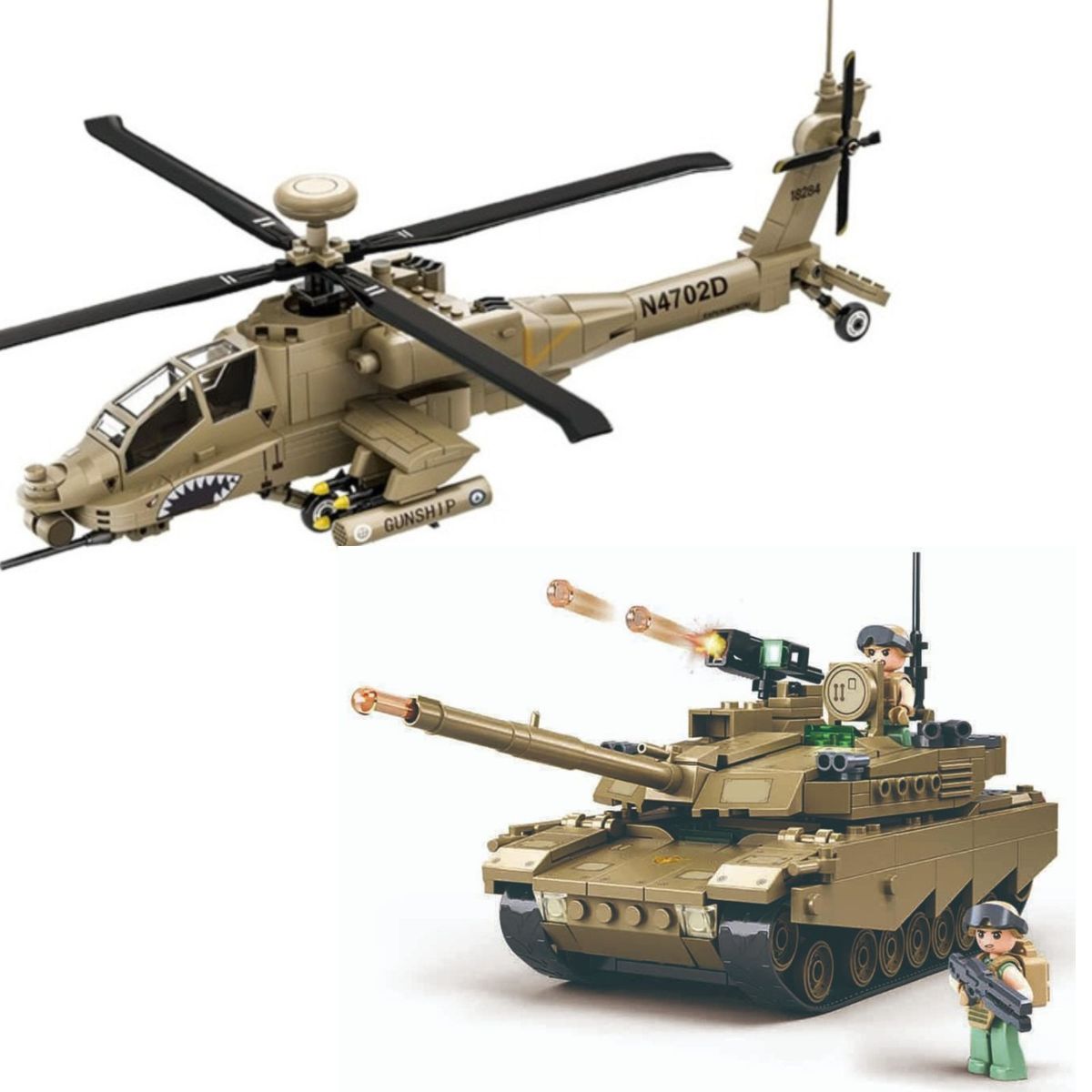 SLUBAN - Pack Tanque M1 Abrams + Helicoptero AH64 APACHE compatible Lego