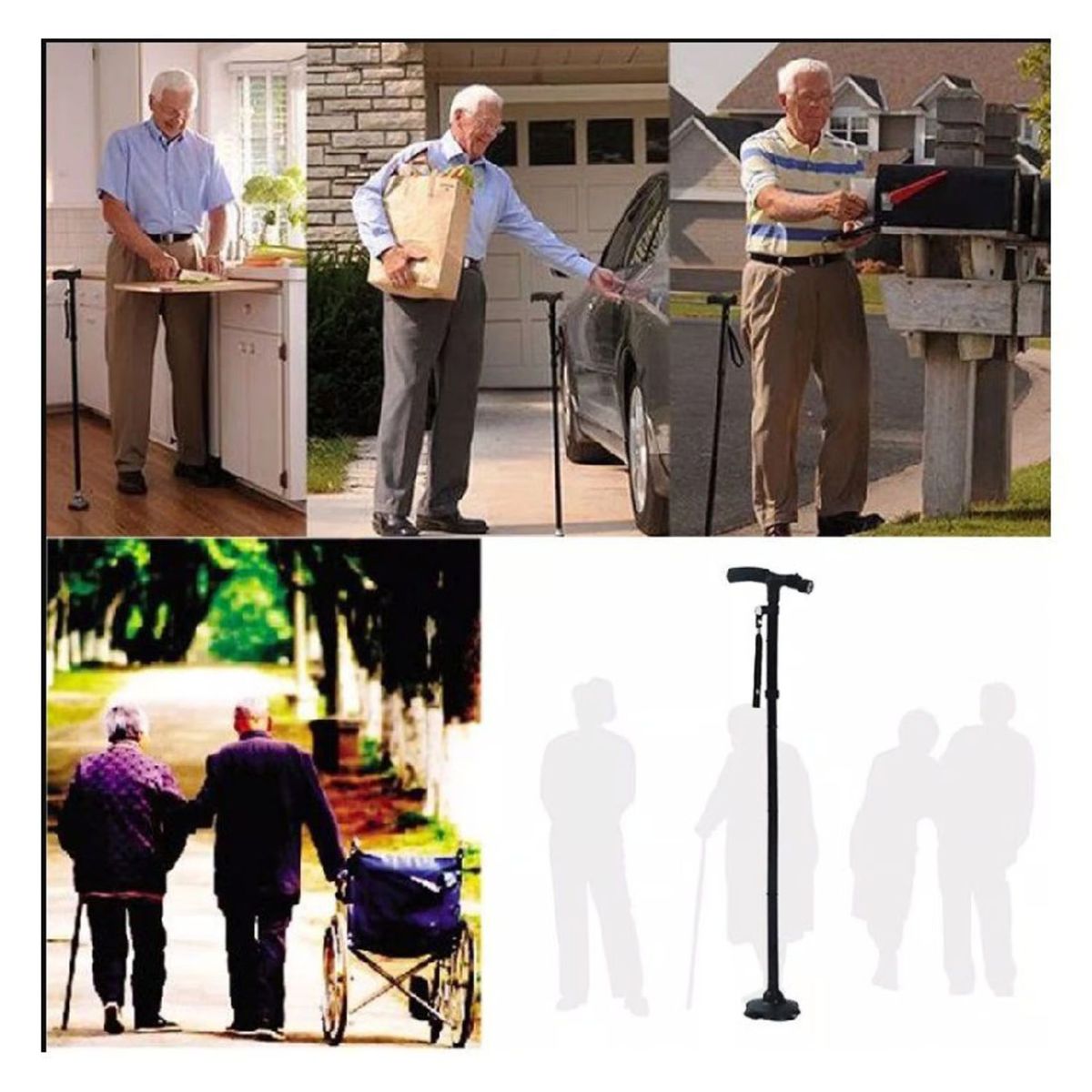 MOVI - Bastón Ortopédico Plegable Con Luz Led -Movilidad Segura y Confortable