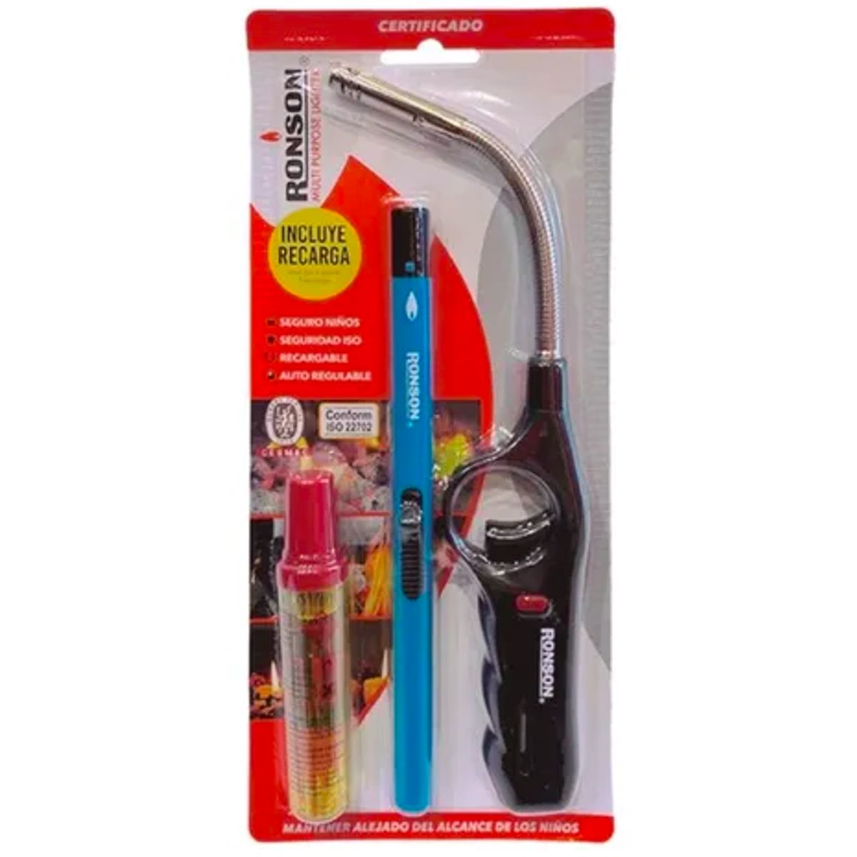 RONSON - Pack Encendedor Ronson Cocina Tubo Flexible + Slim + Gas
