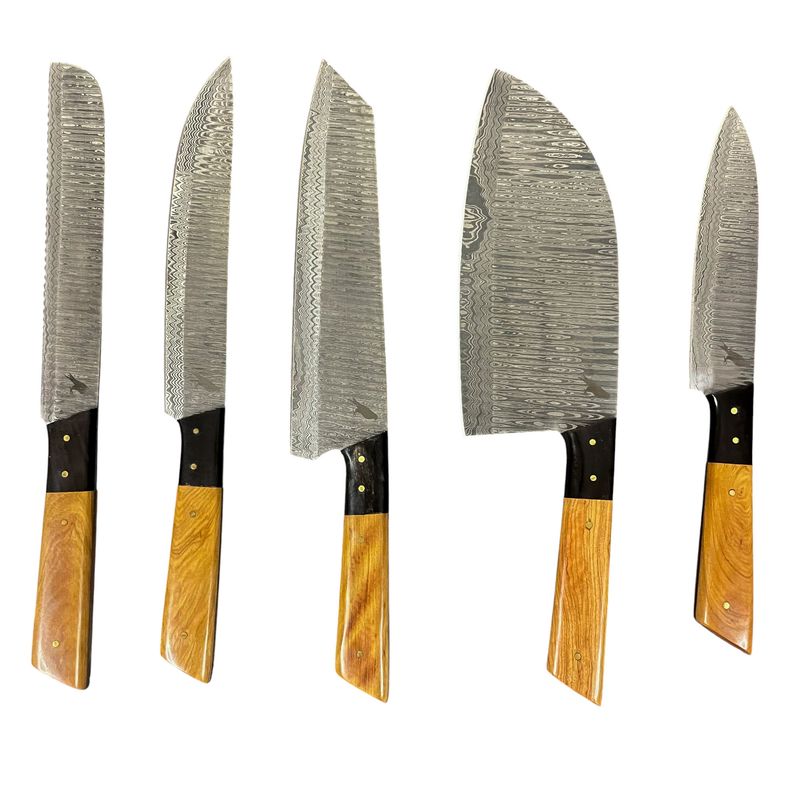 RAUKA - Set de 5 Cuchillos de Cocina Artesanal Rauka Acero Damasco 512 capas