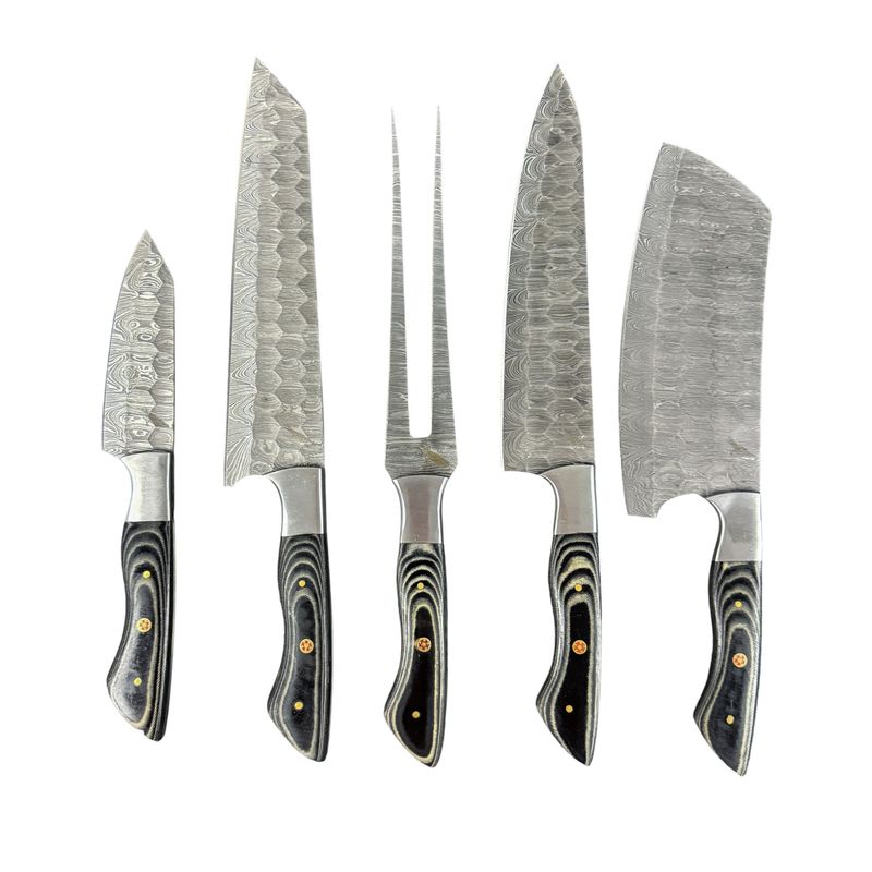 RAUKA - Set de 4 Cuchillos de Cocina + Pincho Artesanal Rauka Acero Damasco 512 capas