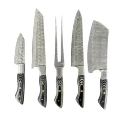 RAUKA - Set de 4 Cuchillos de Cocina + Pincho Artesanal Acero Damasco 512 capas