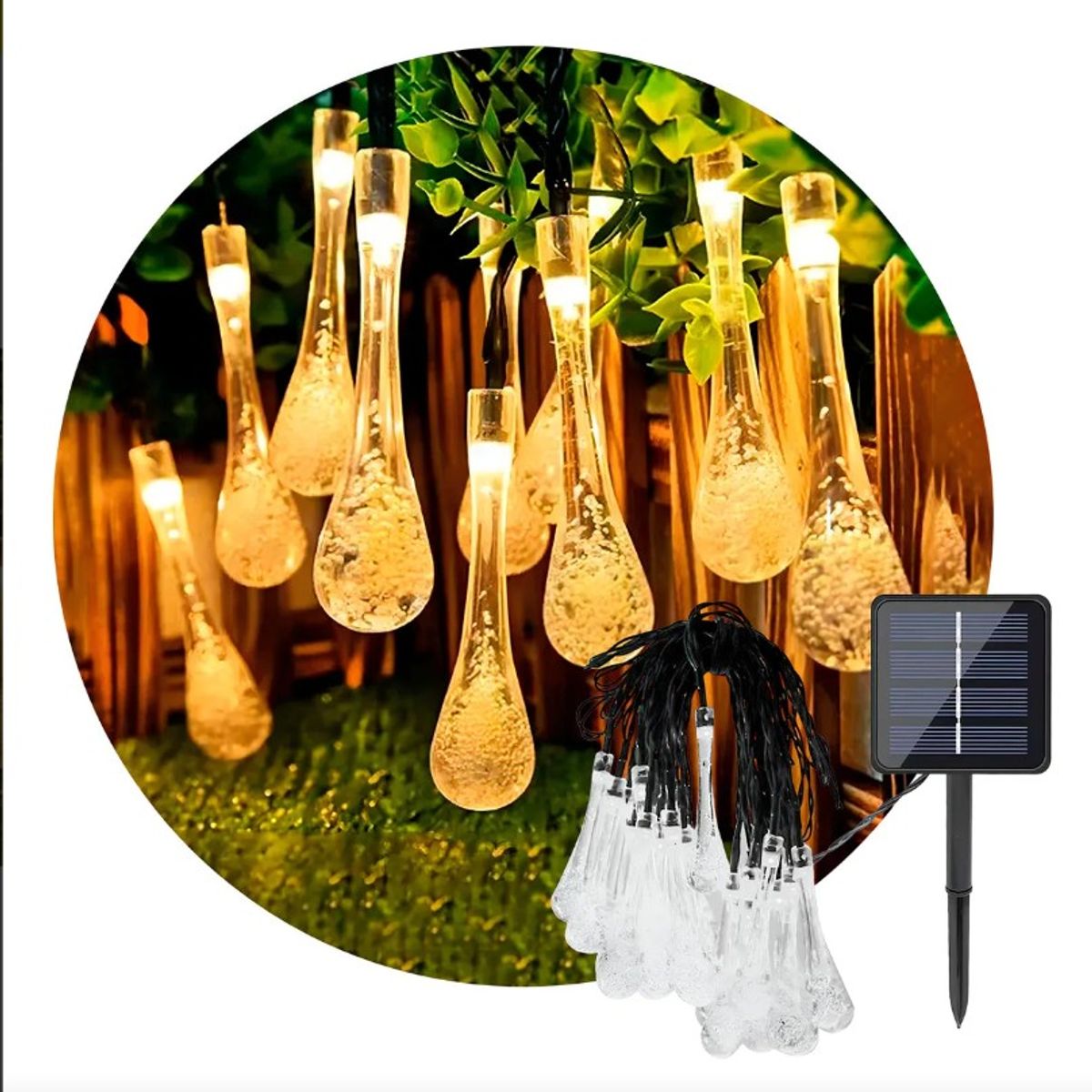 THIS IS FELIZ NAVIDAD - Guirnalda Solar LED de Gotas de Lluvia (Teardrop) - 5 Metros de Luz Cálida
