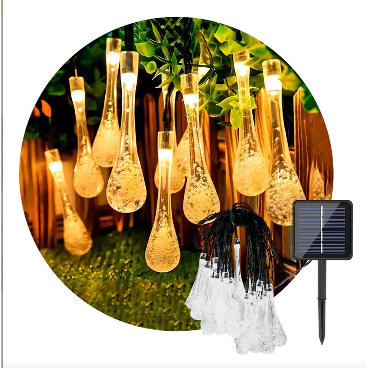 THIS IS FELIZ NAVIDAD - Guirnalda Solar LED de Gotas de Lluvia (Teardrop) - 5 Metros de Luz Cálida