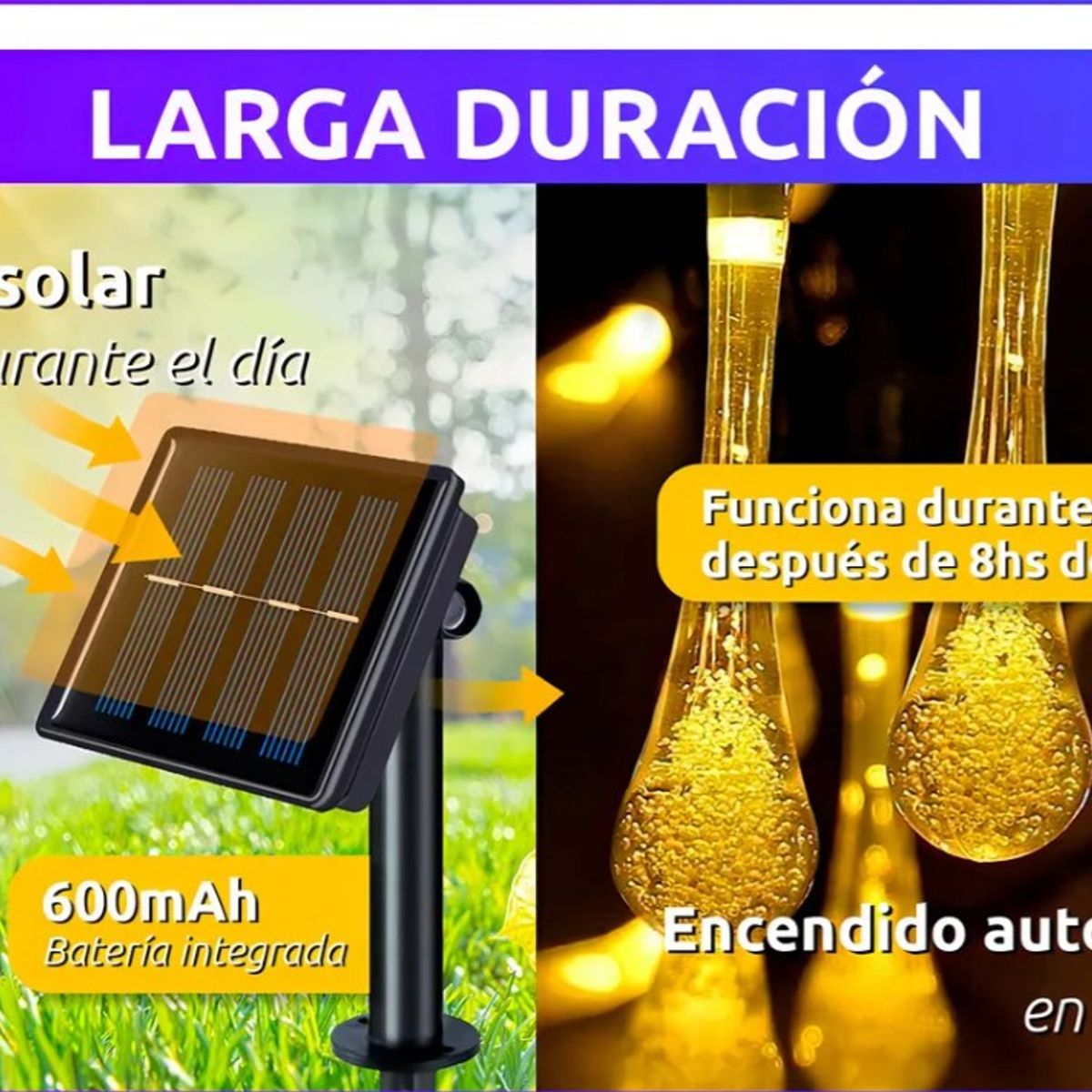 THIS IS FELIZ NAVIDAD - Guirnalda Solar LED de Gotas de Lluvia (Teardrop) - 5 Metros de Luz Cálida