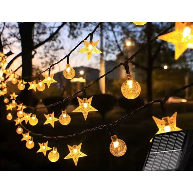 GENERICO - Guirnalda Solar LED de Estrellas y Burbujas - 5 Metros de Luz Cálida
