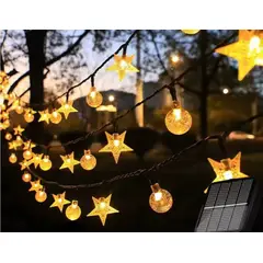 GENERICO - Guirnalda Solar LED de Estrellas y Burbujas - 5 Metros de Luz Cálida