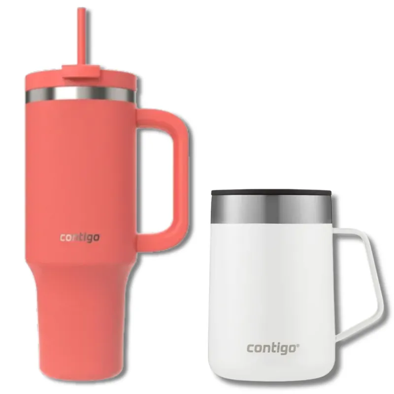CONTIGO - Vaso Tumbler Termico Botella Agua Contigo 1182ml - Coral + Taza
