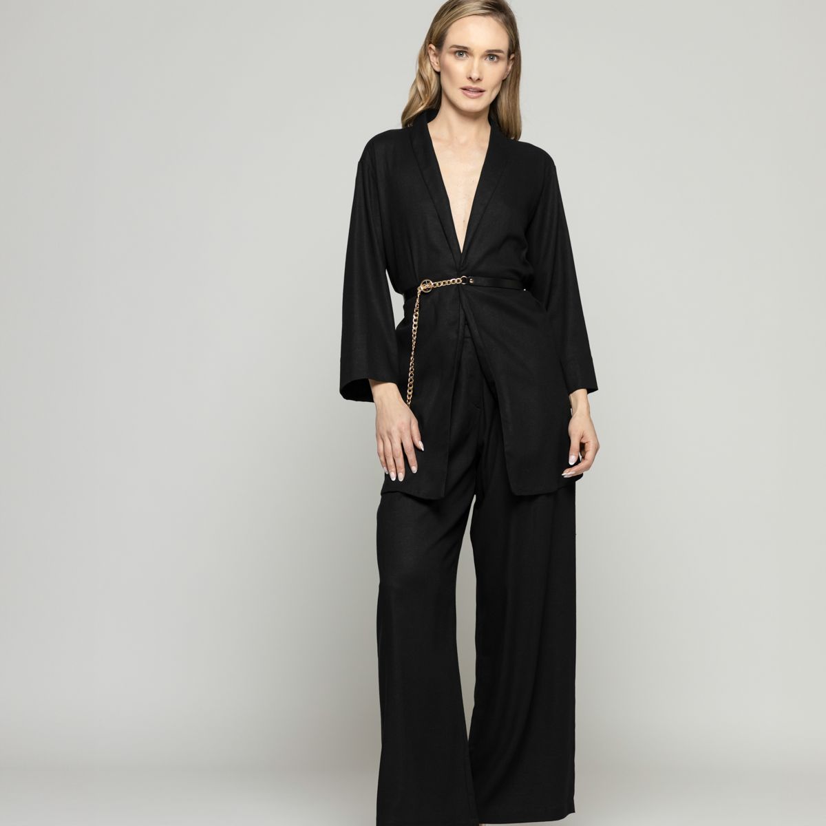 LUDOVICA - Túnica Kimono Mujer Verbena Manga 3/4 Con Cinturón Negro Ludovica
