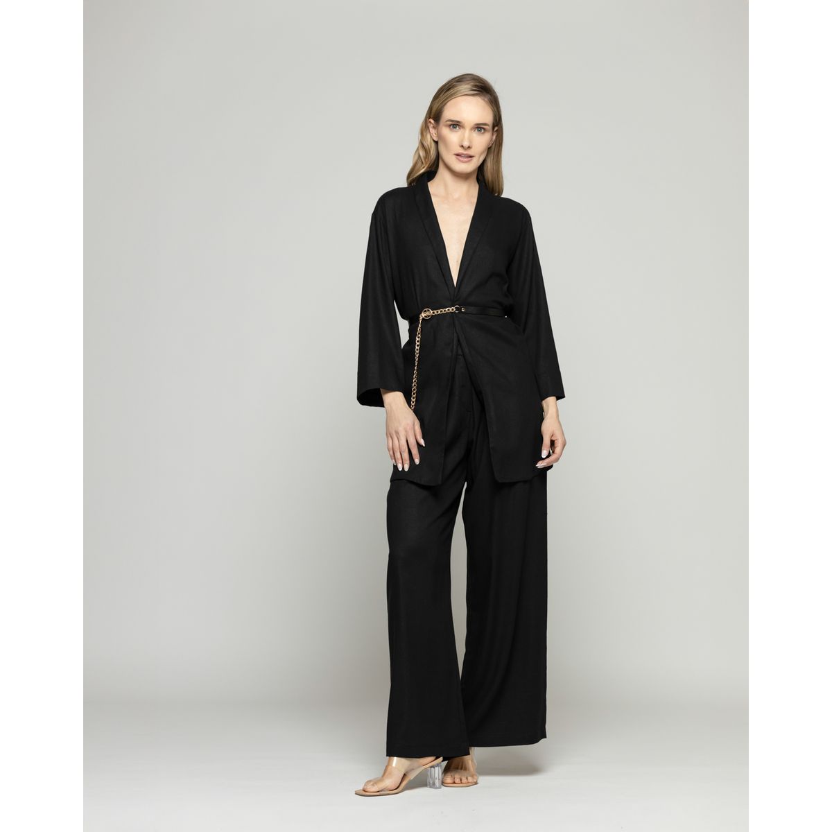 LUDOVICA - Túnica Kimono Mujer Verbena Manga 3/4 Con Cinturón Negro Ludovica