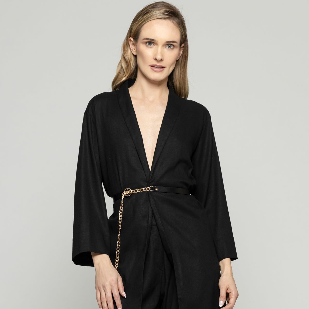 LUDOVICA - Túnica Kimono Mujer Verbena Manga 3/4 Con Cinturón Negro Ludovica