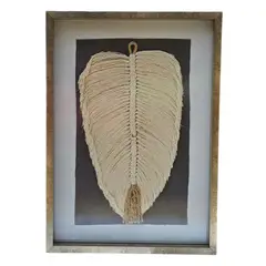 TELARES DE ESTILO - Cuadro Hoja Algodón Marco Dorado Decoración Hecho a Mano 70x50
