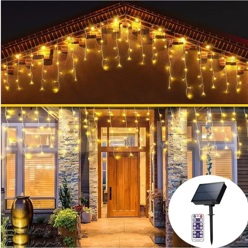GENERICO - Cortina Solar LED de Carámbano con Control Remoto - 5 Metros de Luz Cálida