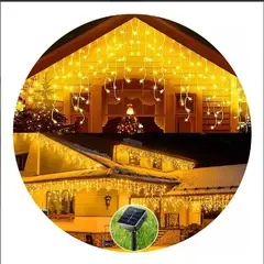 THIS IS FELIZ NAVIDAD - Cortina Solar LED de Carámbano con Control Remoto - 5 Metros de Luz Cálida